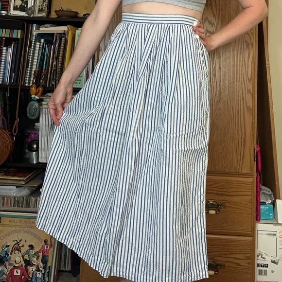 80s Striped Seersucker Skirt - Picture 1 of 11